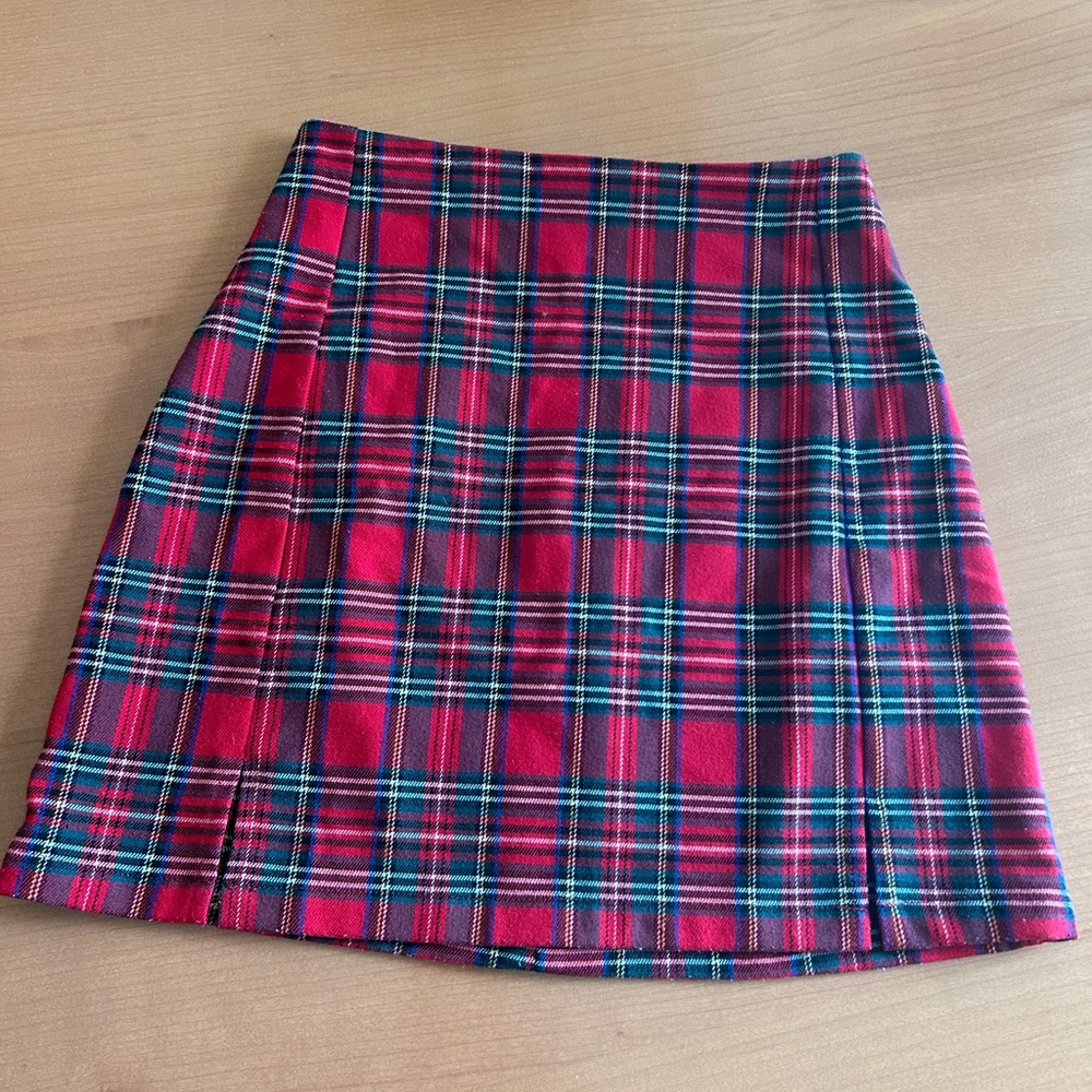 Brandy Melville Red and Blue Plaid A-Line Mini Skirt